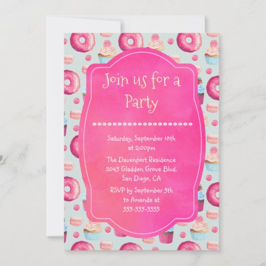 Donut Macarons en Cupcake Generic Party Uitnodigen Kaart (Voorkant)