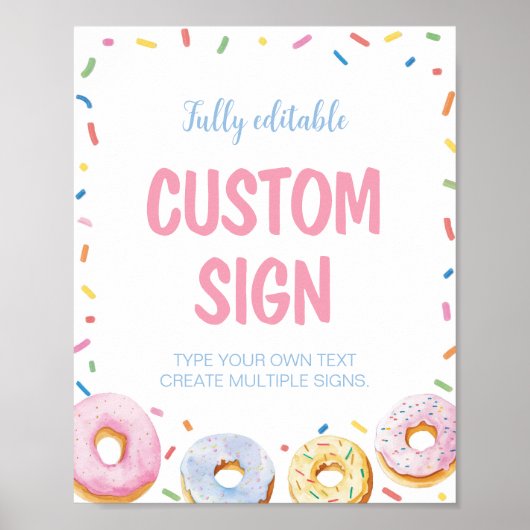 Donut Meisje Verjaardag Party Tafel Teken Poster (Voorkant)