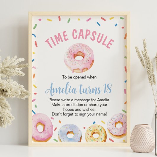 Donut Meisje Verjaardag Tijd Capsule teken Poster