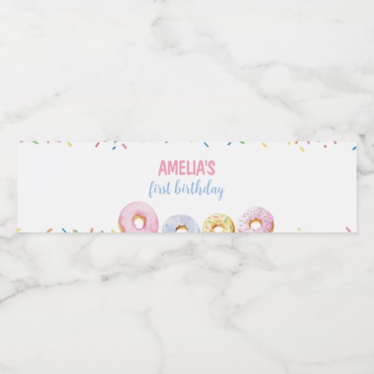 Donut Meisje Verjaardag Water Fles Label Waterfles Etiket (Enkel label)