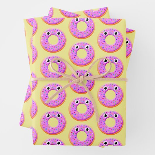 Donut met ogen en springen inpakpapier vel (In situ)