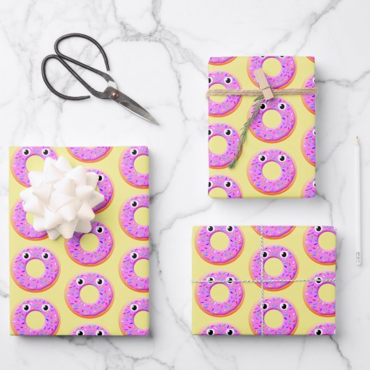 Donut met ogen en springen inpakpapier vel (Voorkant)
