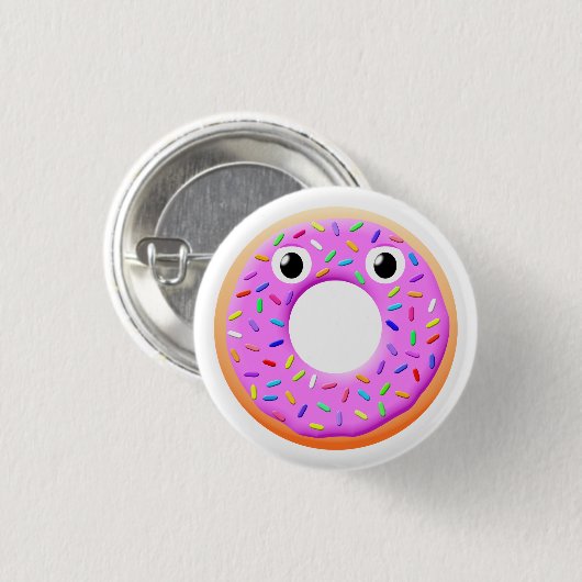 Donut met ogen en springen ronde button 3,2 cm (Voorkant /achterkant)