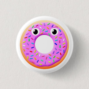 Donut met ogen en springen ronde button 3,2 cm