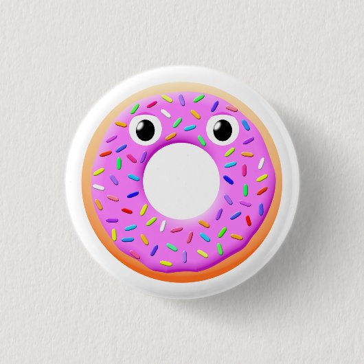 Donut met ogen en springen ronde button 3,2 cm (Voorkant)