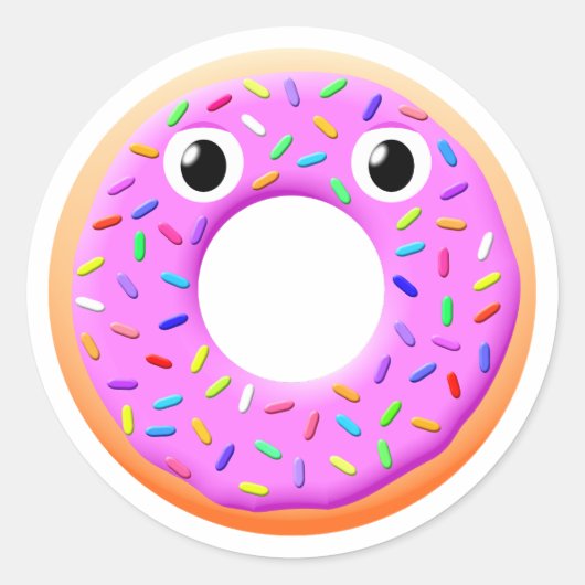 Donut met ogen en springen ronde sticker (Voorkant)