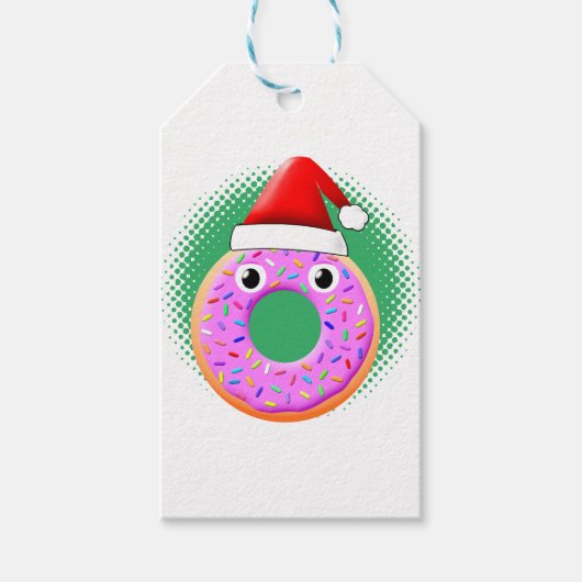 Donut met ogen en strooit Santas Pet tekening Cadeaulabel (Voorkant)