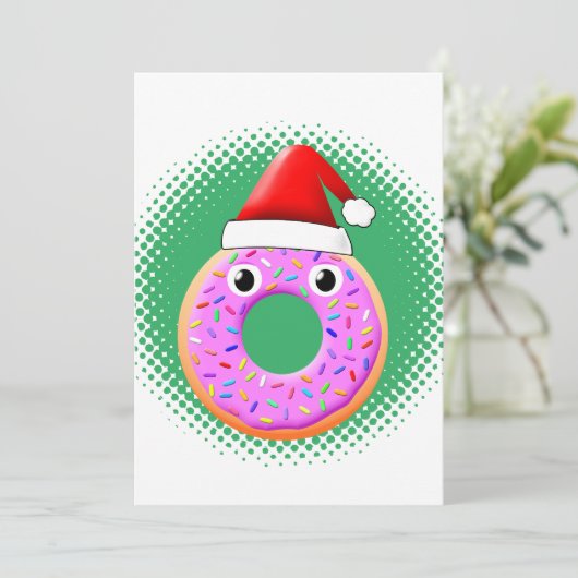 Donut met ogen en strooit Santas Pet tekening Feestdagenkaart (Staand voorkant)