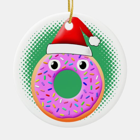 Donut met ogen en strooit Santas Pet tekening Keramisch Ornament (Voorkant)