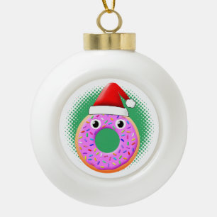 Donut met ogen en strooit Santas Pet tekening Keramische Bal Ornament