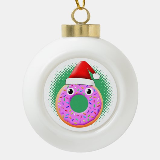 Donut met ogen en strooit Santas Pet tekening Keramische Bal Ornament (Voorkant)