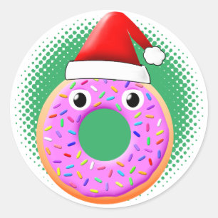 Donut met ogen en strooit Santas Pet tekening Ronde Sticker