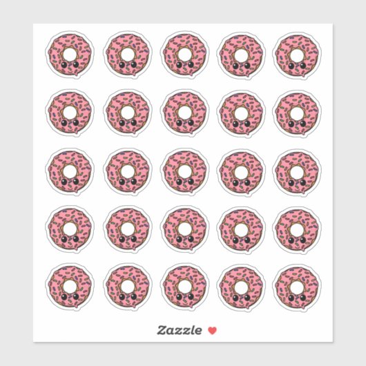 Donut met roze glazuur en sprinkles sticker (Vel)