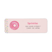Donut met roze sproinkeletiket etiket (Voorkant)