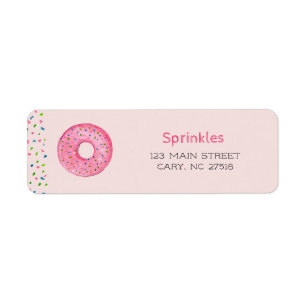 Donut met roze stippen retouradreslabel etiket