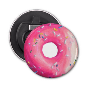 Donut met roze vorst en springen button flesopener