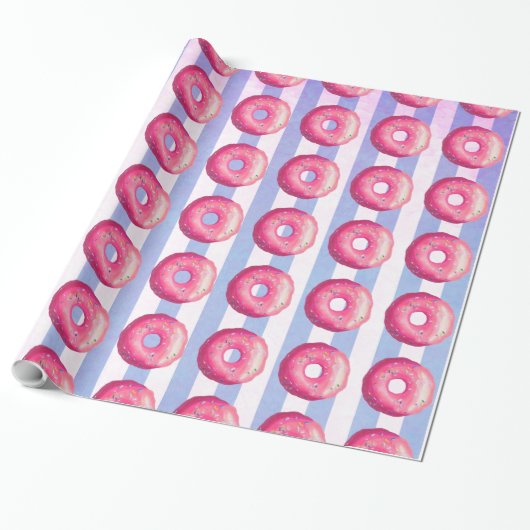 Donut met roze vorst en springen cadeaupapier (Uitgerold)