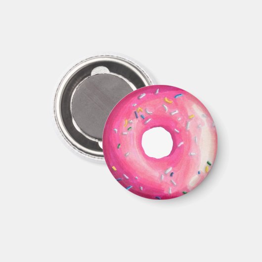 Donut met roze vorst en springen magneet (Voorkant / Achterkant)