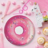 Donut met roze vorst en springen papieren bordje (Feest)