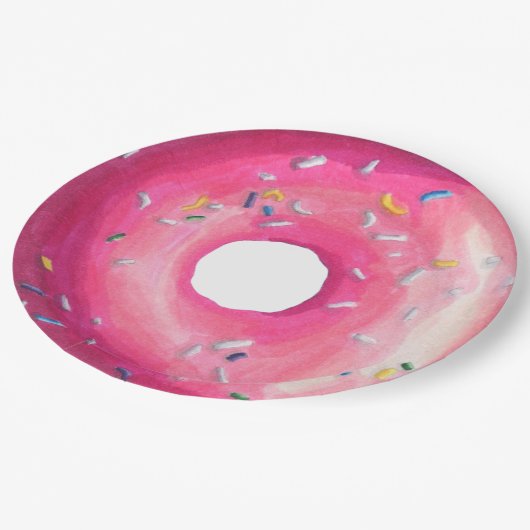 Donut met roze vorst en springen papieren bordje (Gekanteld)