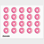 Donut met roze vorst en springen ronde sticker (Vel)