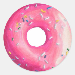 Donut met roze vorst en springen ronde sticker