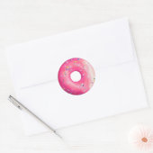 Donut met roze vorst en springen ronde sticker (Envelop)