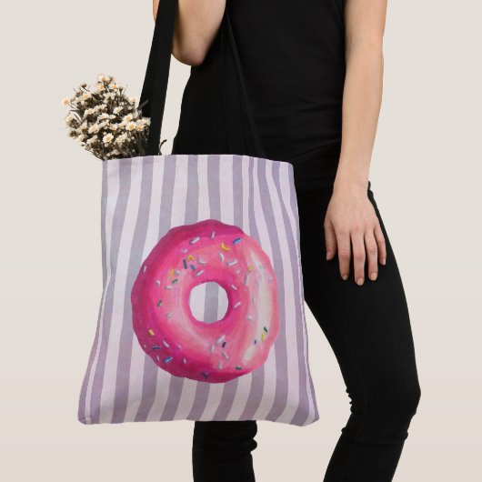 Donut met roze vorst en springen tote bag (Dichtbij)
