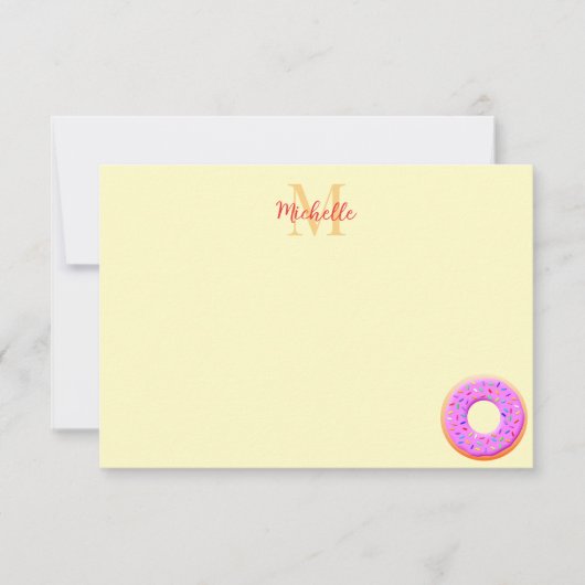Donut Met Strooisel Tekening Monogram Notitiekaartje (Voorkant)