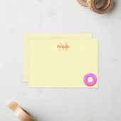 Donut Met Strooisel Tekening Monogram Notitiekaartje (Voorkant / Achterkant in situ)