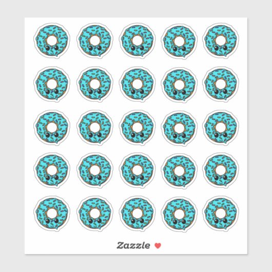 Donut met Turquoise Frosting en Sprinkles Sticker (Vel)
