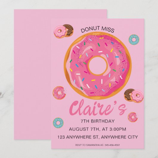 Donut Miss Birthday Party Uitnodiging (Voorkant / Achterkant)