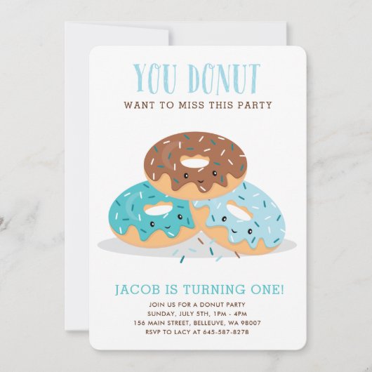 Donut Miss Deze Fun Birthday partijuitnodiging Bla Kaart (Voorkant)