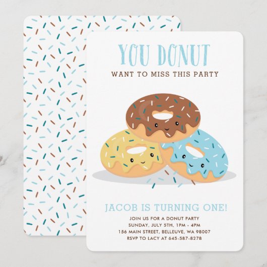 Donut Miss Deze Fun Birthday partijuitnodiging Mis Kaart (Voorkant / Achterkant)