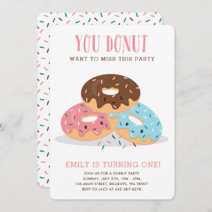 Donut Miss Deze Fun Birthday partijuitnodiging roz Kaart