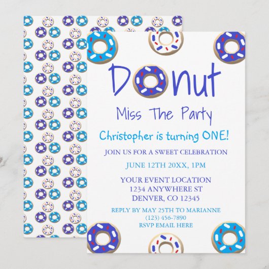 Donut Miss The Party 1st Birthday Kaart (Voorkant / Achterkant)