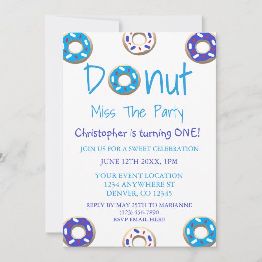 Donut Miss The Party 1st Birthday Kaart (Voorkant)