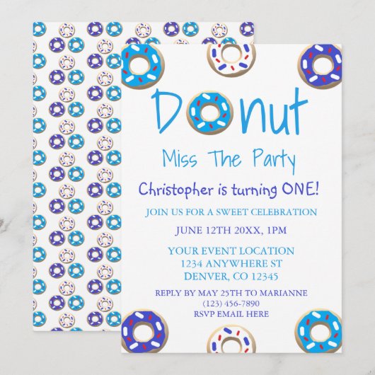 Donut Miss The Party 1st Birthday Kaart (Voorkant / Achterkant)