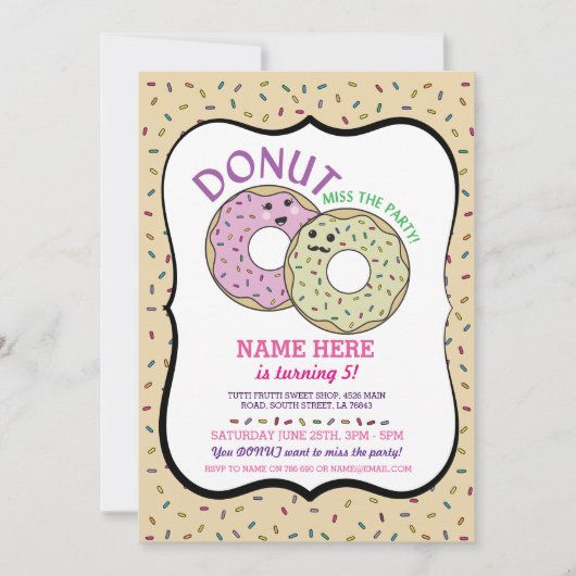 Donut Miss The Party verjaardagsuitnodiging Donut  Kaart (Voorkant)