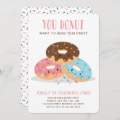 Donut Miss This Fun Verjaardagsfeestje uitnodiging (Voorkant / Achterkant)