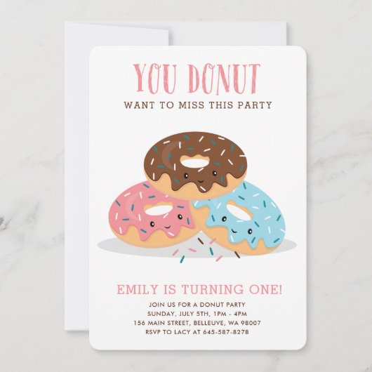 Donut Miss This Fun Verjaardagsfeestje uitnodiging (Voorkant)