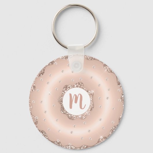 Donut monogram roos goud glitter script girly sleutelhanger (Voorkant)