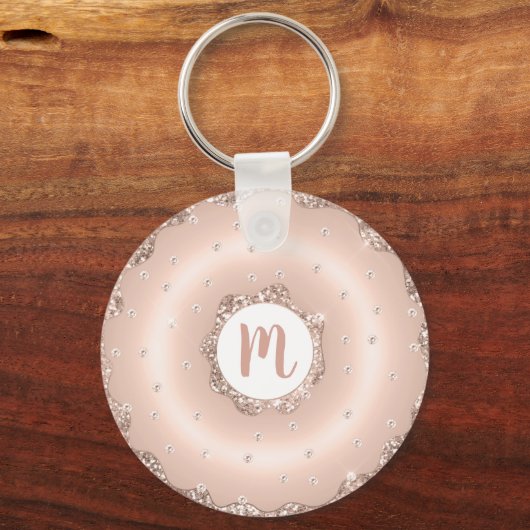 Donut monogram roos goud glitter script girly sleutelhanger (Achterkant)