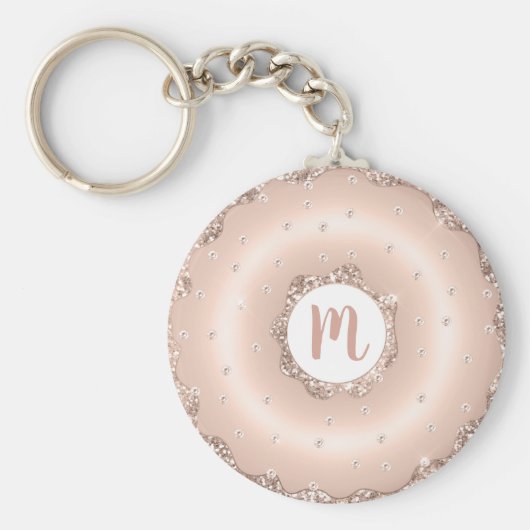 Donut monogram roos goud glitter script girly sleutelhanger (Voorkant)
