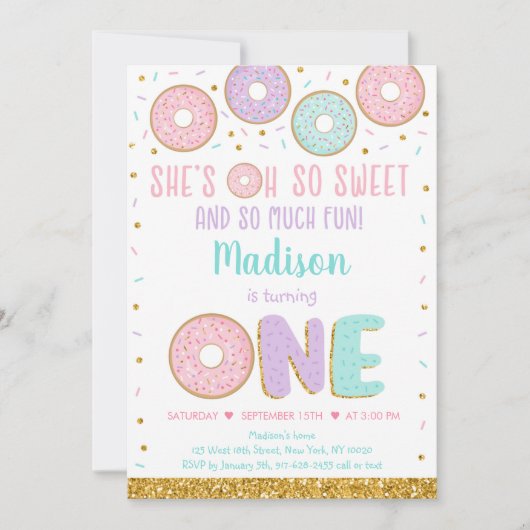 Donut Oh zo fijn roze gouddag eerste verjaardag Kaart (Voorkant)