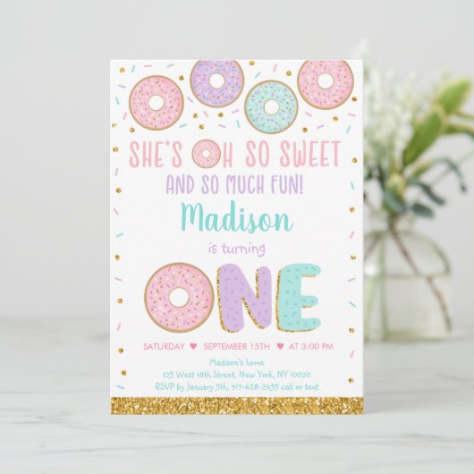 Donut Oh zo fijn roze gouddag eerste verjaardag Kaart (Staand voorkant)