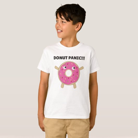 Donut Panic - Funny pun met donuts T-shirt (Voorkant volledig)