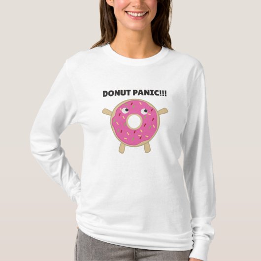 Donut Panic - Funny pun met donuts T-shirt (Voorkant)
