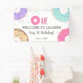 Donut party 1e verjaardagsbanner spandoek (Insitu)