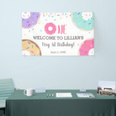 Donut party 1e verjaardagsbanner spandoek (Beurs)